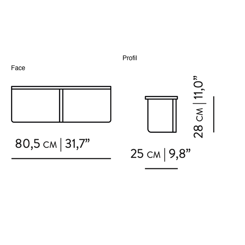 Dimensions Zijdelingse bijzettafel Dome voor modulaire bank