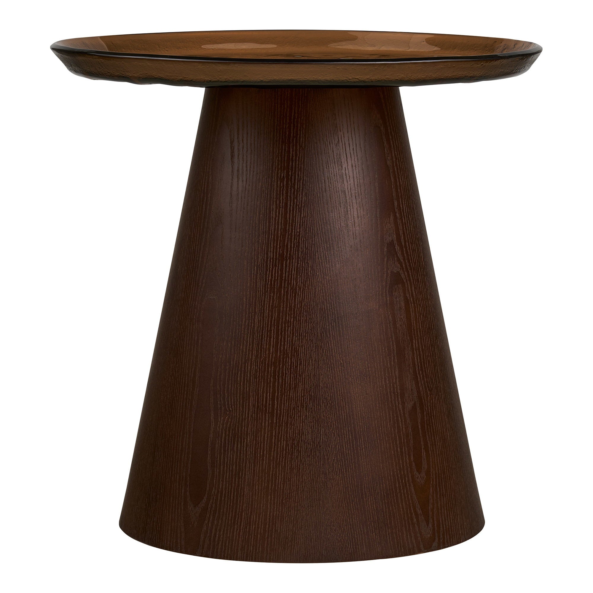 Table d appoint Orvieto verre brun fût conique frêne vue de face