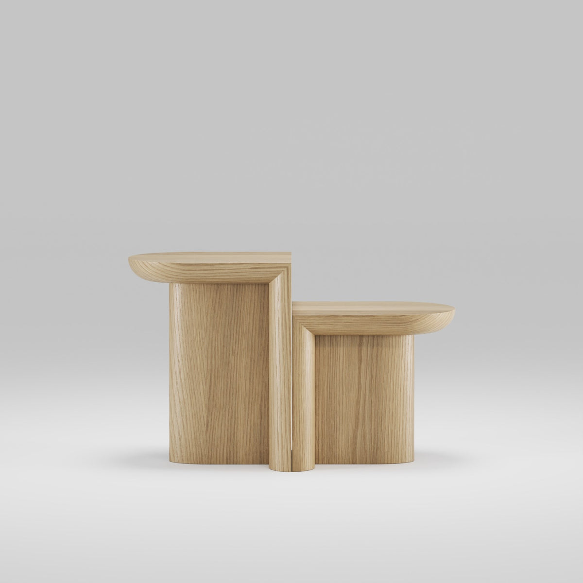 Tables d'appoint Re-Form de 50 et 37,5 cm en chêne naturel côte à côte
