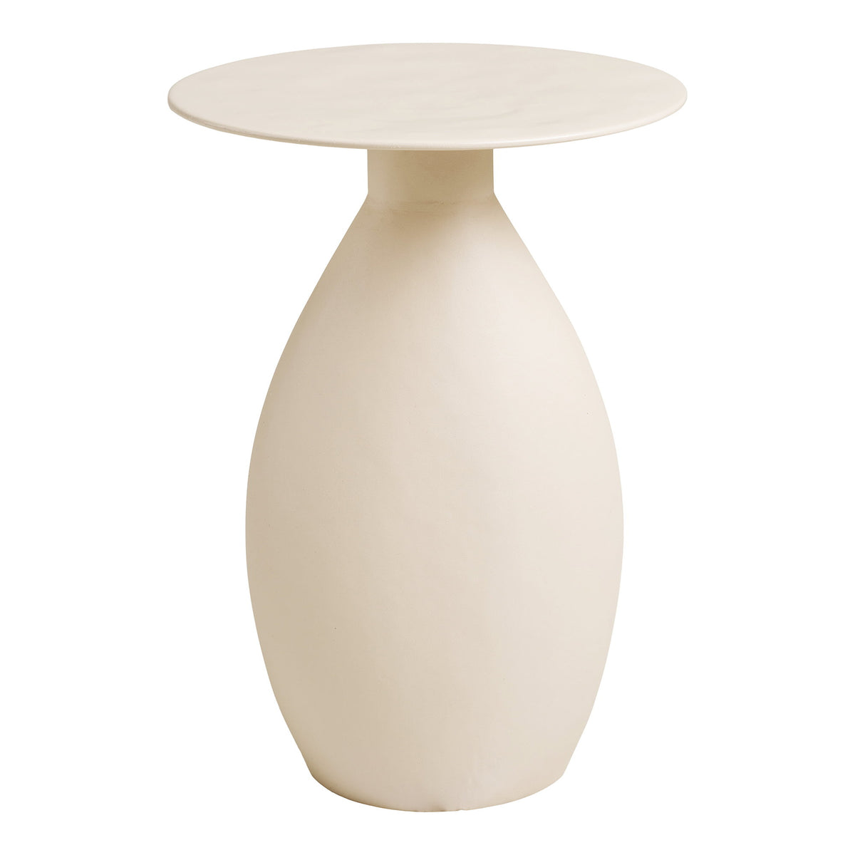 Table d'appoint ronde Calais 50 cm en métal émaillé blanc cassé vue de face pied galbé en vase