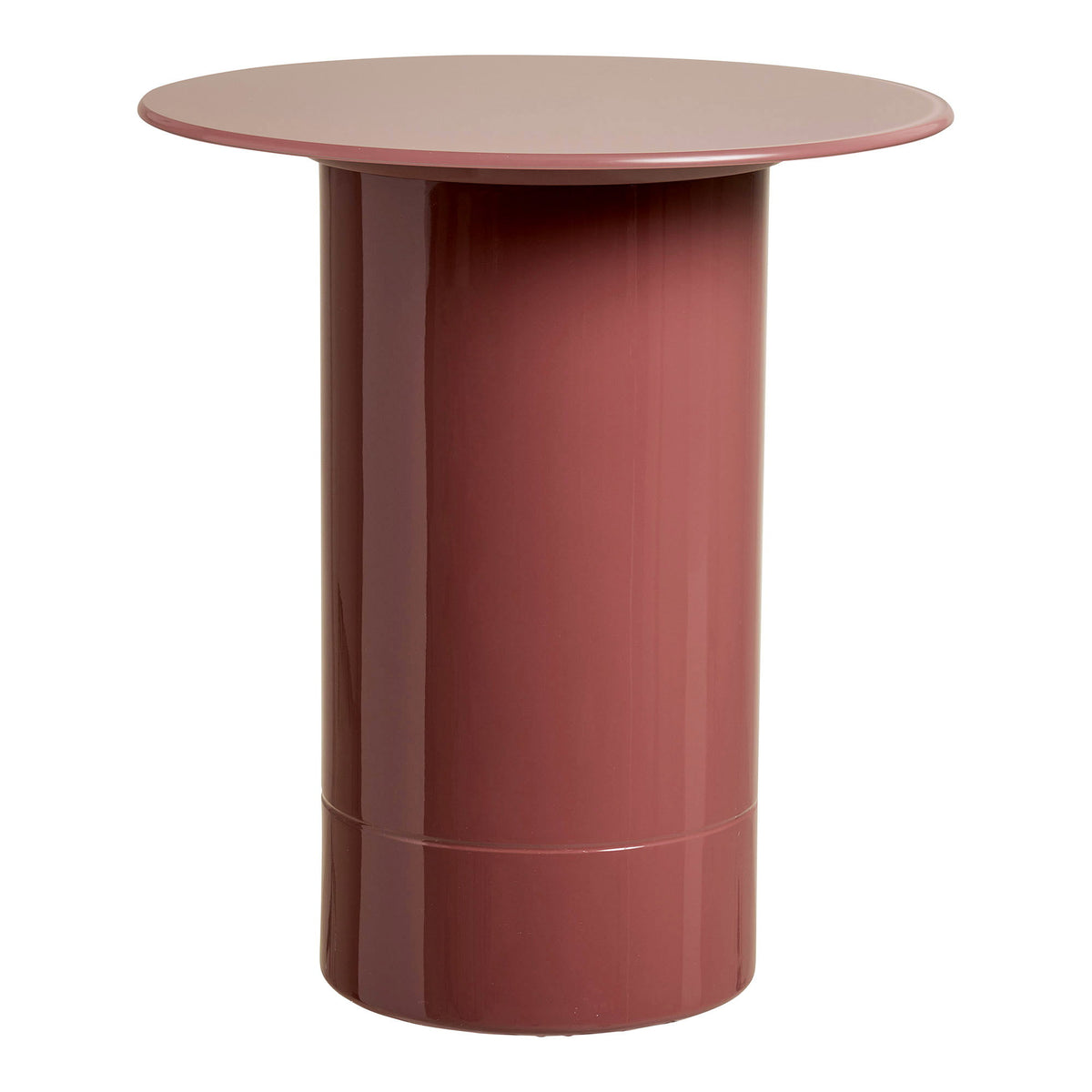 Table d'appoint Florens vieux rose vue de face fût cylindrique et fine rainure près de la base