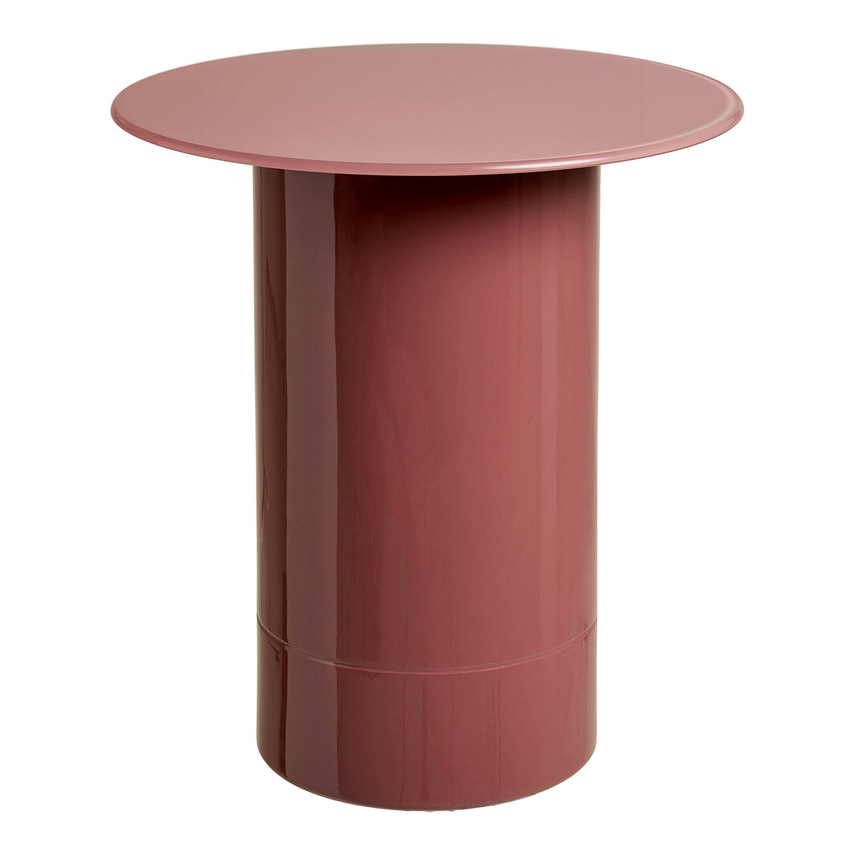 Table d'appoint ronde Florens vieux rose vue légèrement en plongée plateau à rebord et fût cylindrique