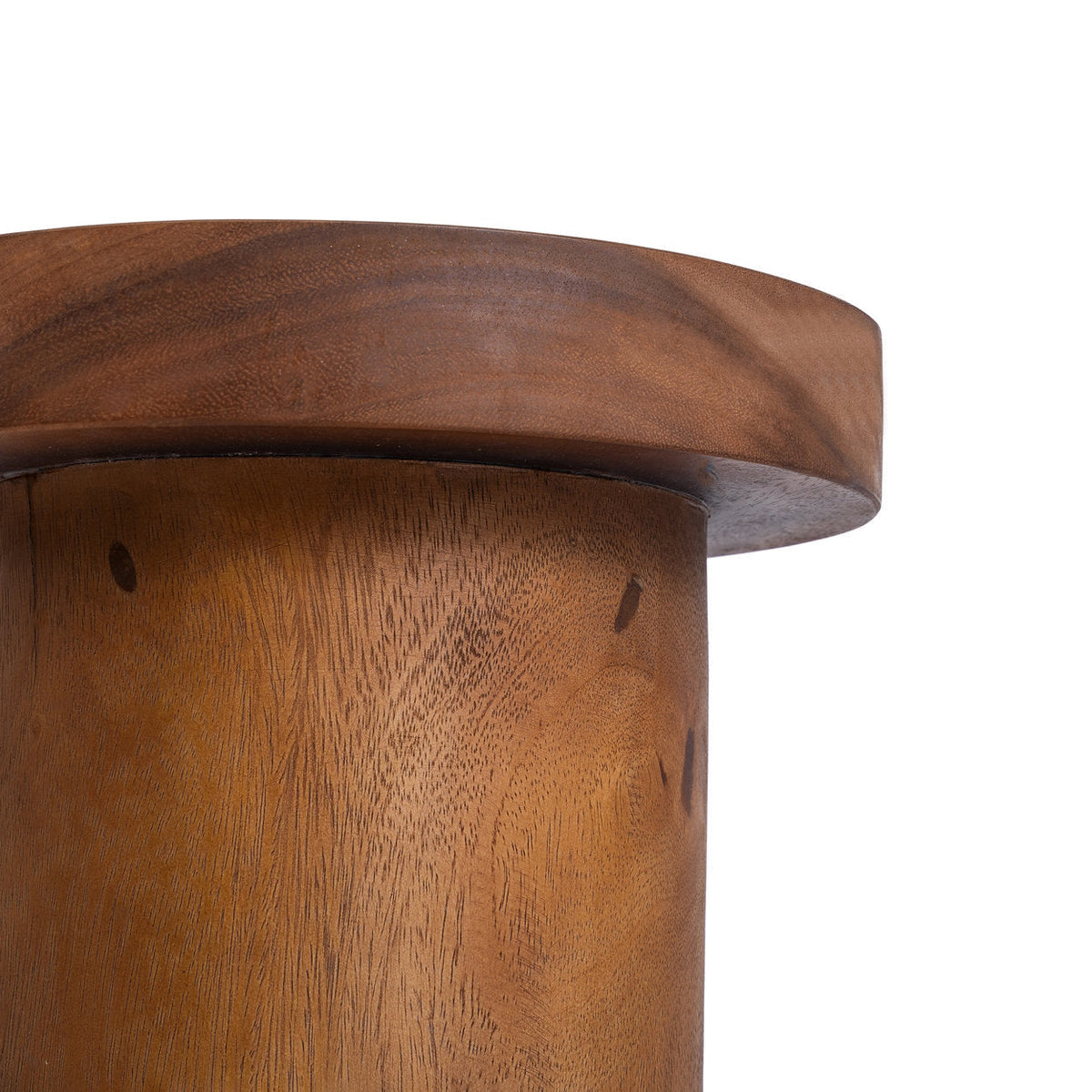 Détail de la tranche épaisse du plateau et du haut de la colonne de la table Inti