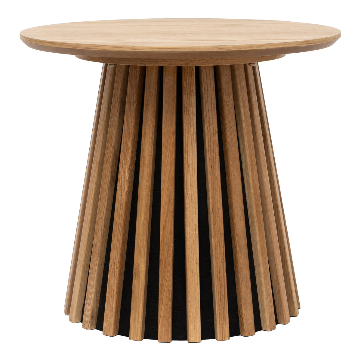 Table d'appoint Osaka chêne naturel sur fond blanc avec le ressaut sous son plateau rond