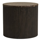 Table d'appoint Rota vue de face cannelures verticales et tranche du plateau effet marbre