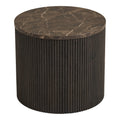 Table d'appoint ronde Rota plateau effet marbre brun veiné de crème sur cylindre cannelé brun-noir