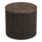 Table d'appoint ronde Rota plateau effet marbre brun veiné de crème sur cylindre cannelé brun-noir