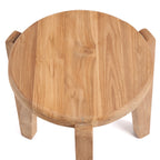 Plateau rond de la table Seseh vu du dessus avec ses planches de teck recyclé