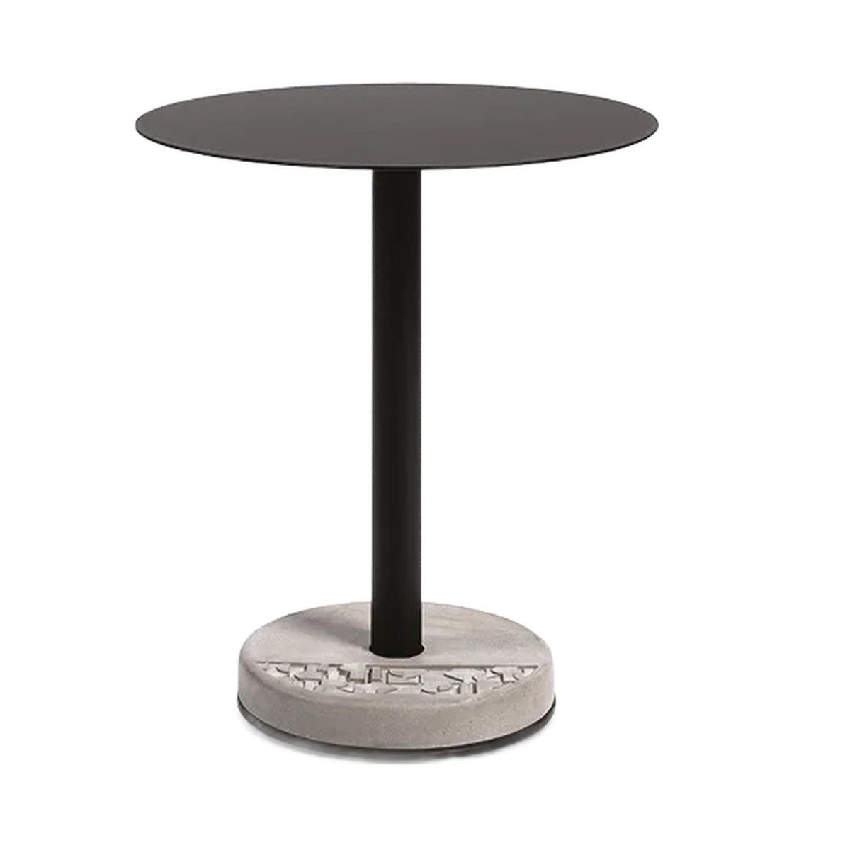 Table de bistro Donut ronde avec plateau en aluminium noir et socle en béton gris à motif en relief