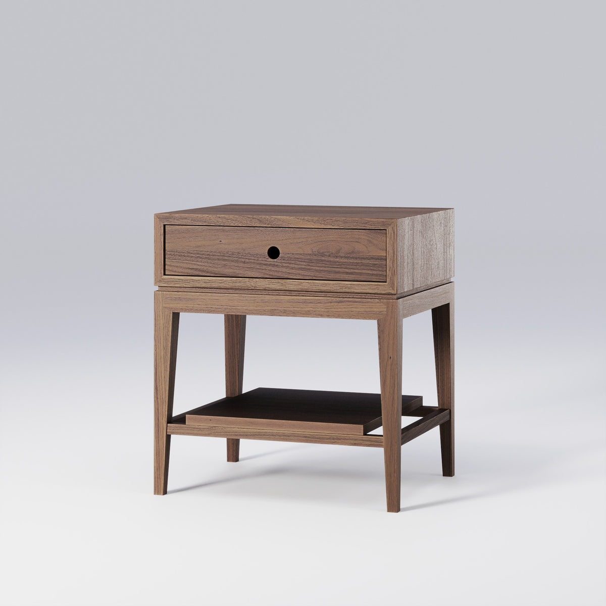Table de chevet Criado-Mudo en noyer foncé vue de trois quarts