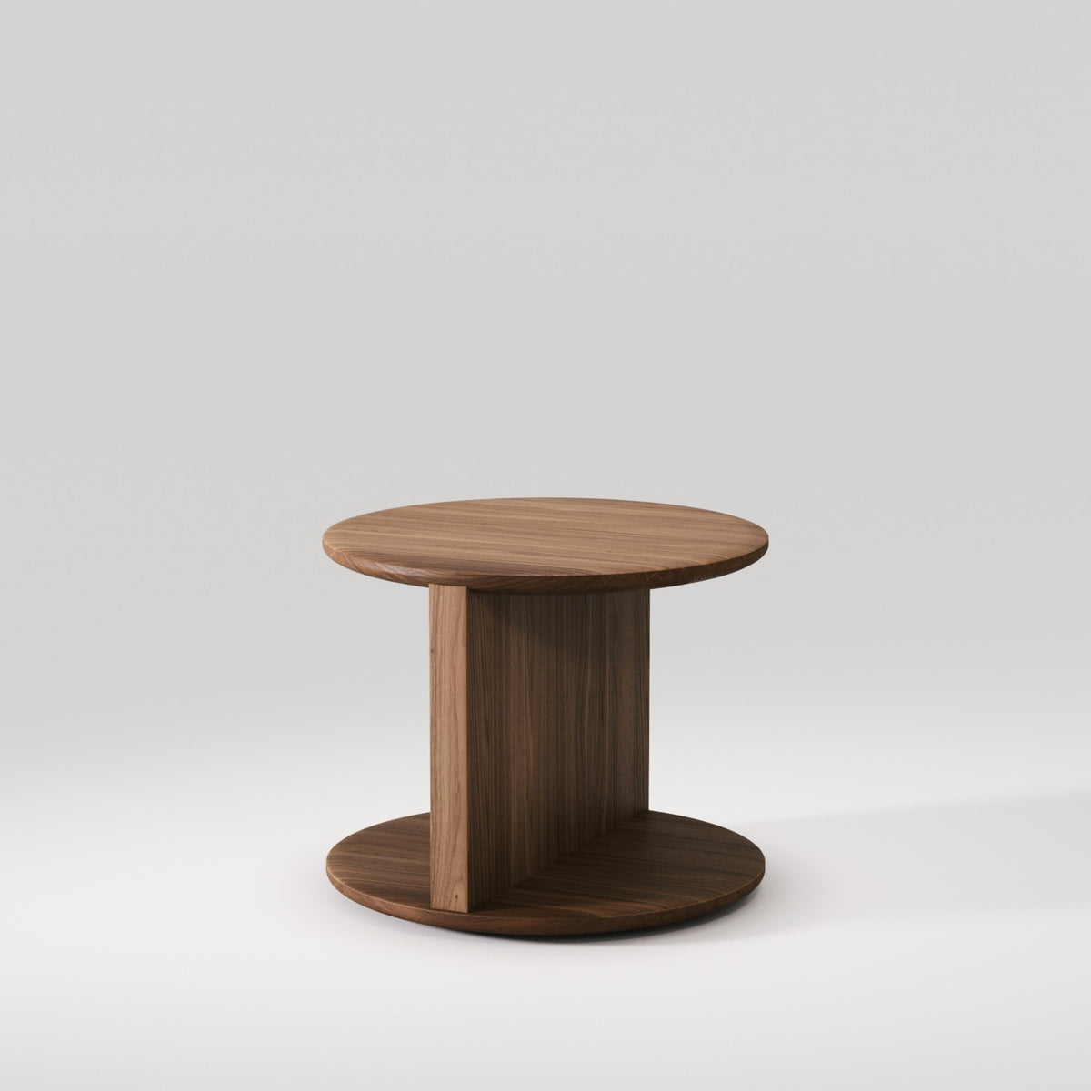 Table de chevet Duplex en noyer foncé vue de trois quarts, côté ouvert