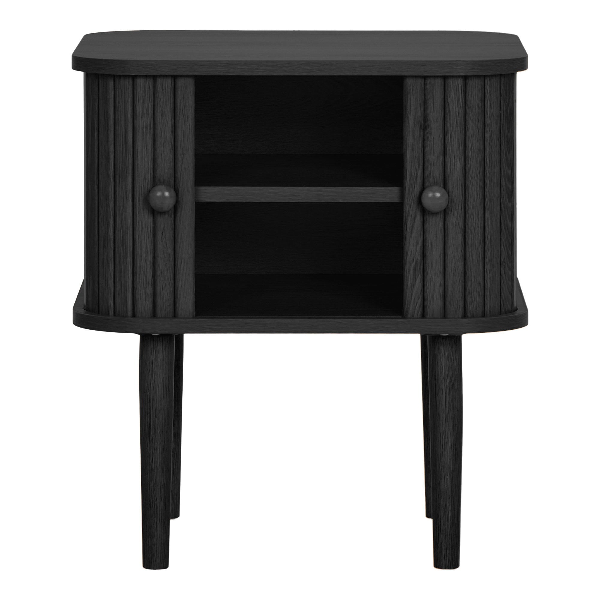 Table de chevet Nikko noir cannelé 2 portes vue de face