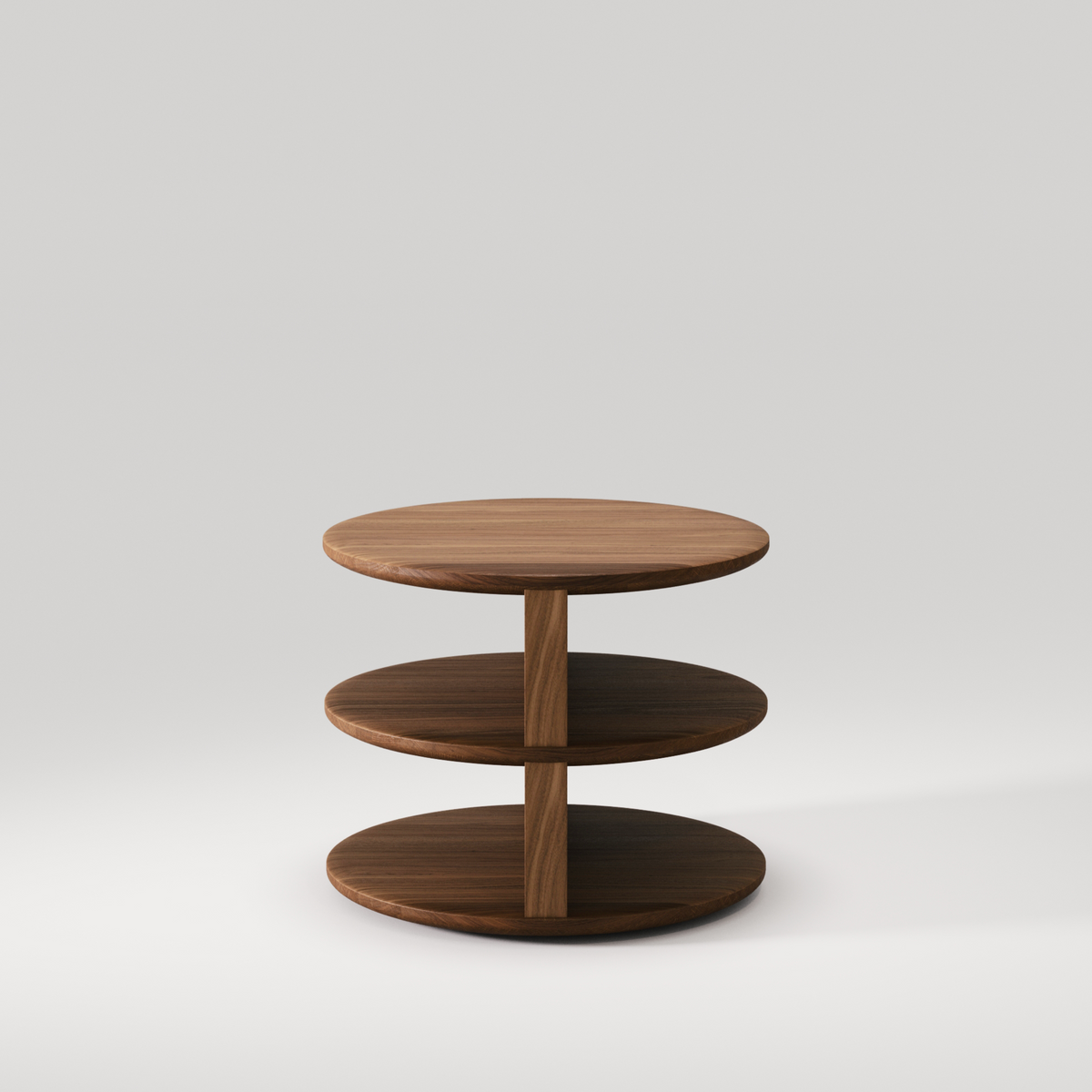 Table de chevet Triplex Noyer foncé vue de face avec ses trois plateaux
