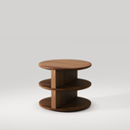 Table de chevet Triplex Noyer foncé vue de trois quarts avec ses deux niches ouvertes