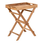 Table plateau pliante Ronda compacte en teck naturel vue 3/4, pieds croisés en X