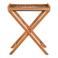 Table plateau pliante Ronda en teck naturel vue de face, pieds croisés en X