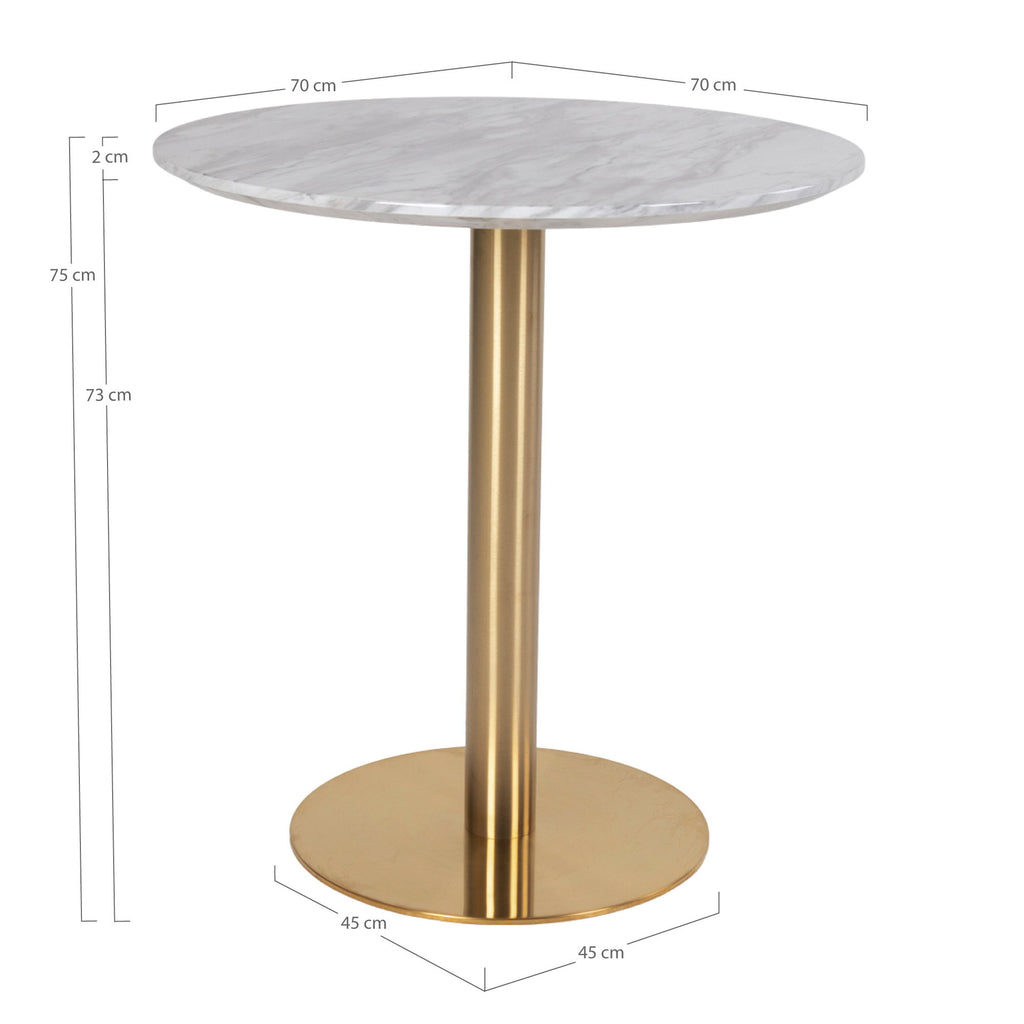 Table ronde Bolzano marbre blanc laiton cotes dimensions Ø70 H75 cm