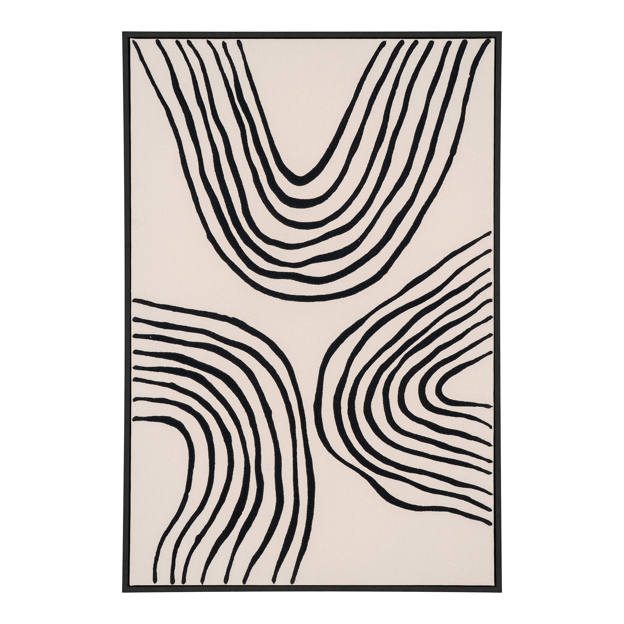 Tableau canvas Lipari No.2 courbes organiques noir beige 60x90 cm cadre noir face