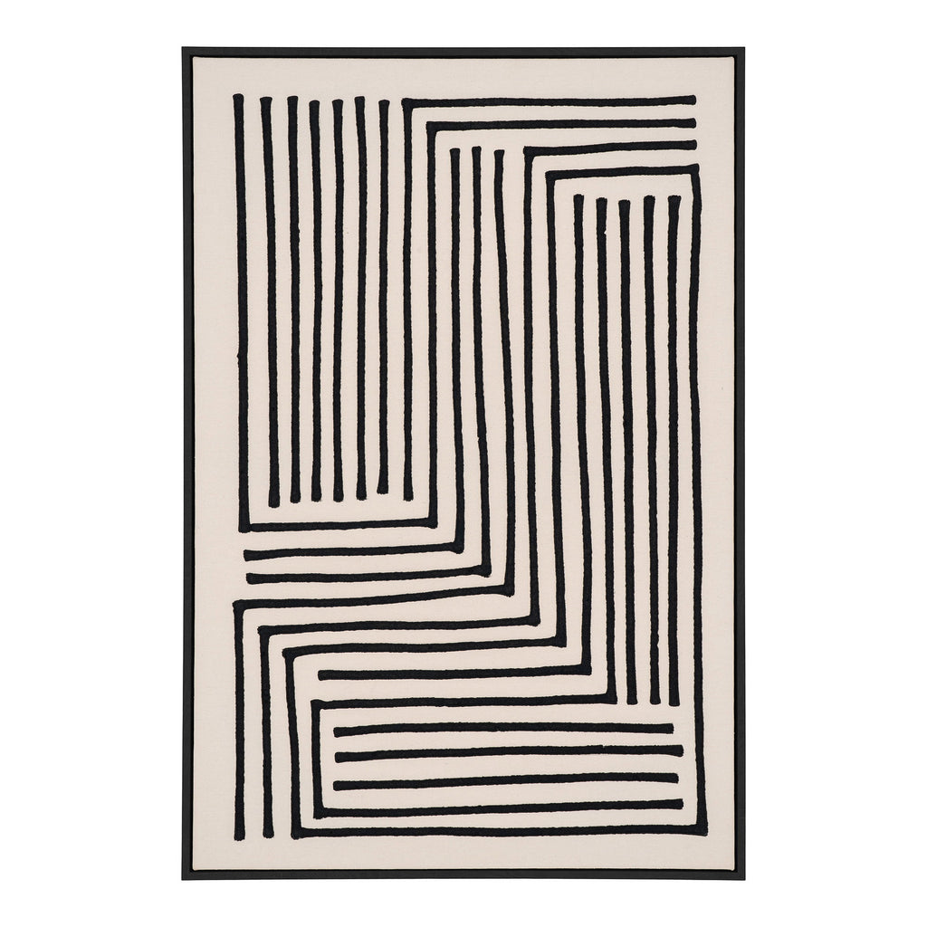 Tableau canvas Lipari lignes géométriques noir beige 60x90 cm cadre noir vue de face