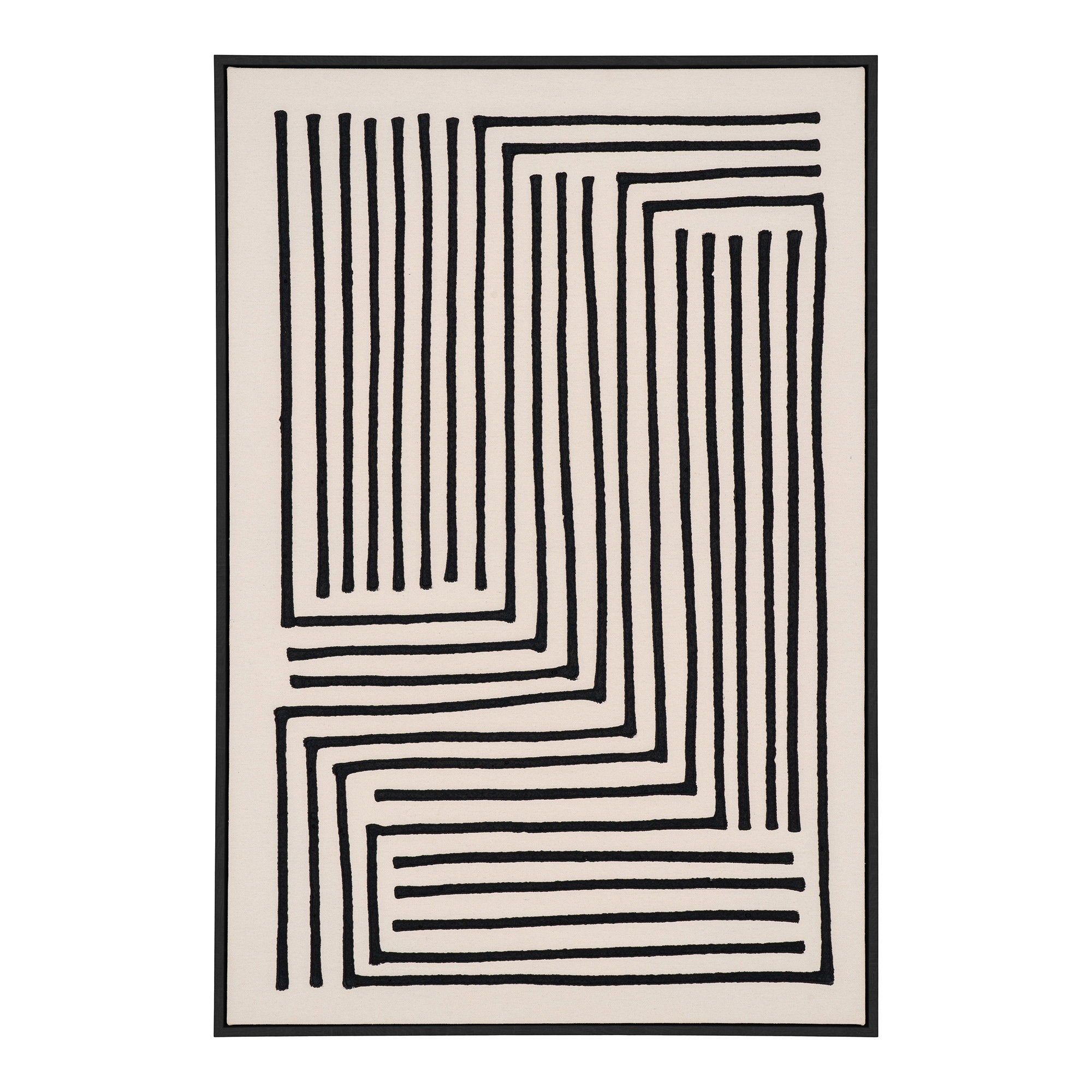 Tableau canvas Lipari lignes géométriques noir beige 60x90 cm cadre noir vue de face