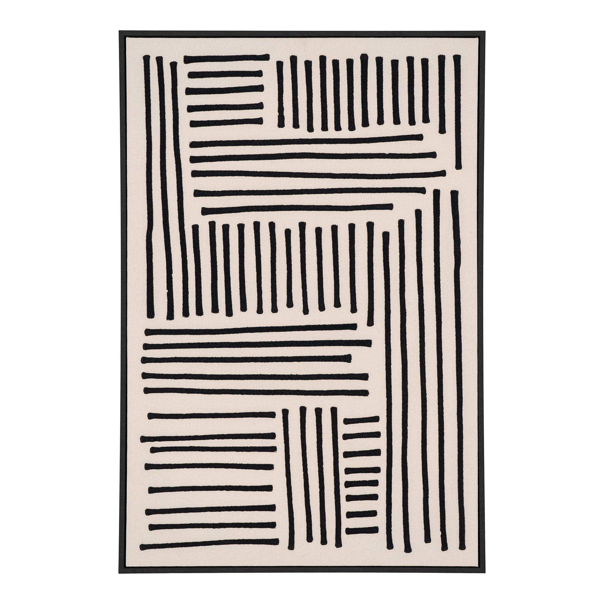 Tableau canvas Lipari No.1 stries croisées noir beige 60x90 cm cadre noir vue face