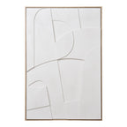 Tableau en relief Madeline blanc aux formes courbes dans son cadre fin décor bois vu de face