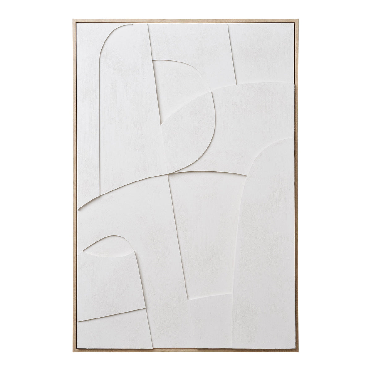 Tableau en relief Madeline blanc aux formes courbes dans son cadre fin décor bois vu de face