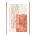 Tableau toile imprimée Mina N°1 vu de face bloc terracotta et lignes ondulées beige rosé dans un cadre brun