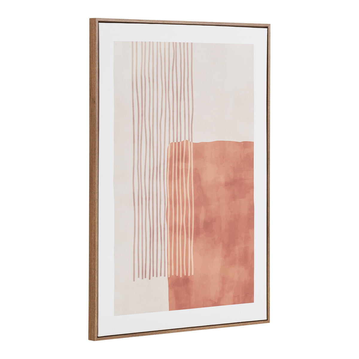 Tableau Mina N°1 vu de trois quarts épaisseur du cadre brun et marge blanche autour du motif