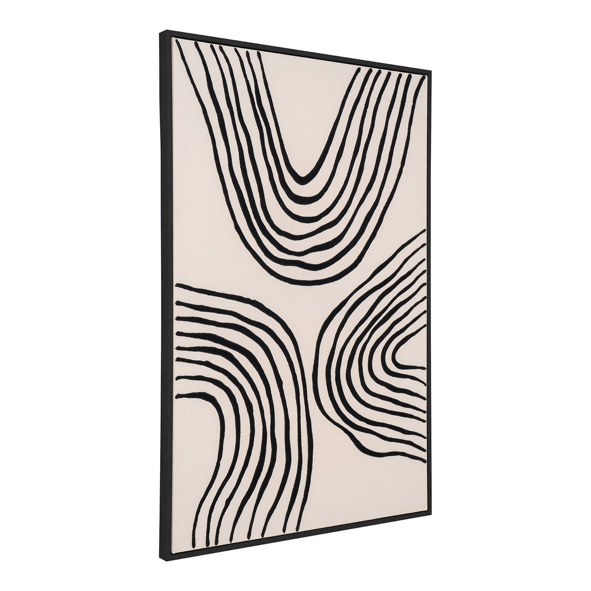 Tableau Lipari courbes noir et beige vu de trois quarts montrant la tranche de son cadre noir
