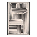 Tableau toile Lipari à blocs de stries noires sur fond beige dans un fin cadre noir vu de face