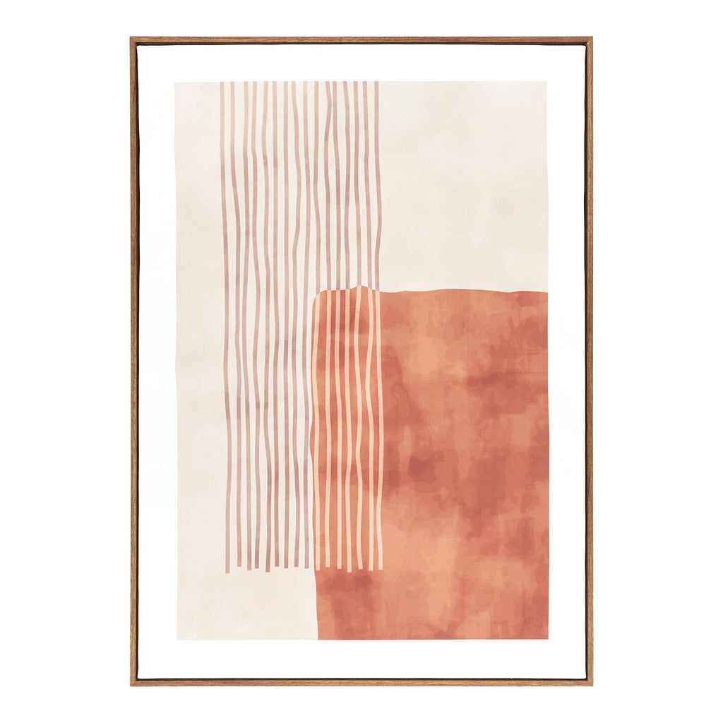 Tableau toile imprimée Mina N°1 aquarelle terracotta lignes beige cadre bois 50x70