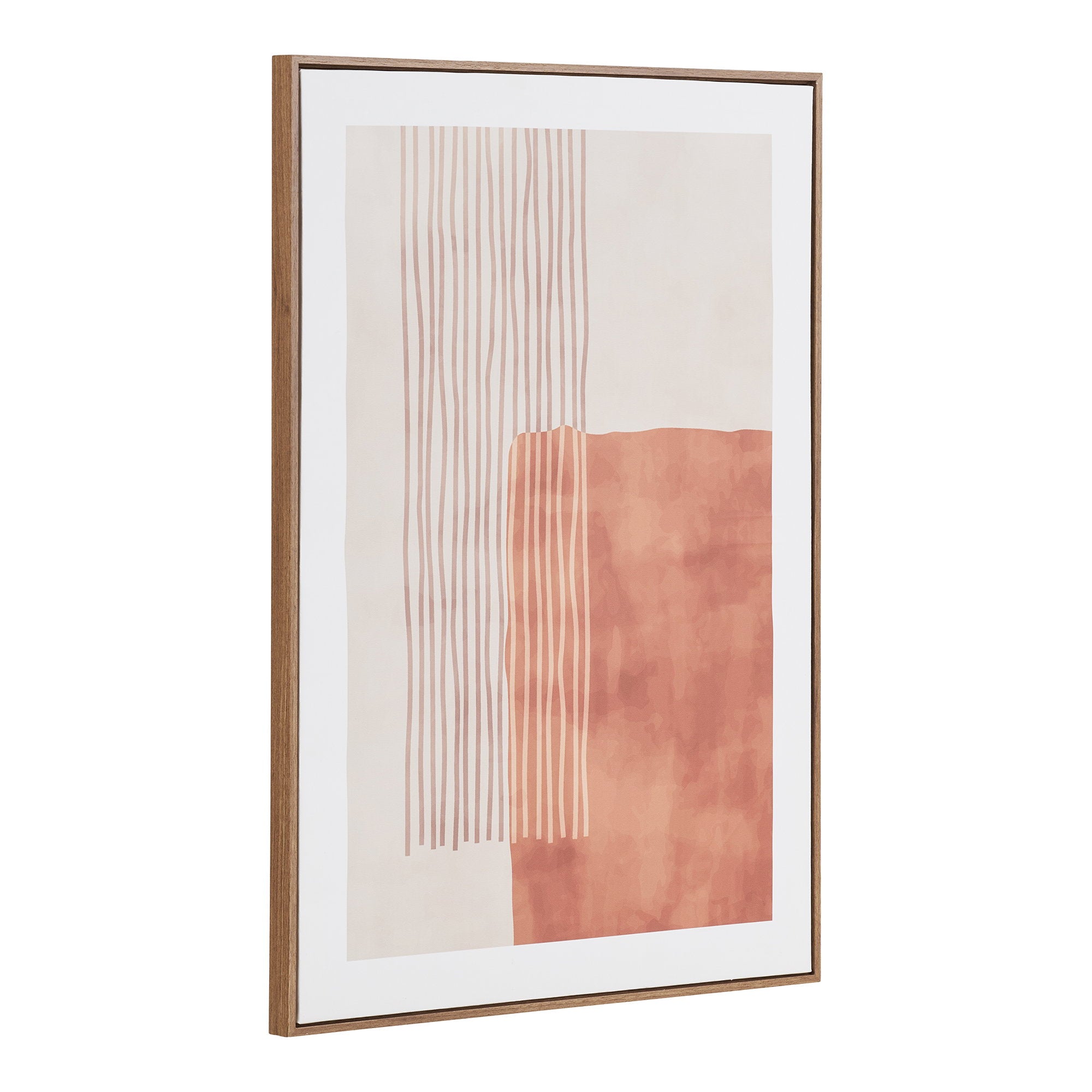 Tableau Mina N°1 aquarelle terracotta lignes verticales vue angle cadre bois brun