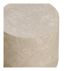 Plateau rond d'une table basse Prague effet marbre beige veiné de blanc vu de près