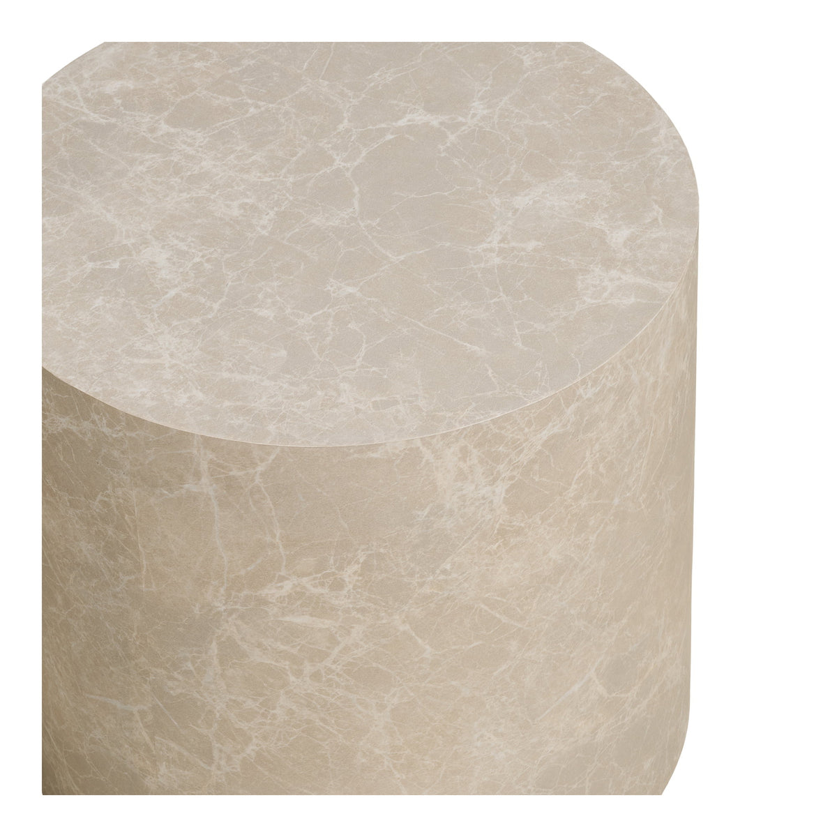 Plateau rond d'une table basse Prague effet marbre beige veiné de blanc vu de près
