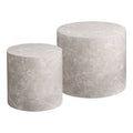 Deux tables basses rondes Prague effet marbre beige en cylindres de hauteurs différentes