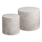 Deux tables basses rondes Prague effet marbre beige en cylindres de hauteurs différentes