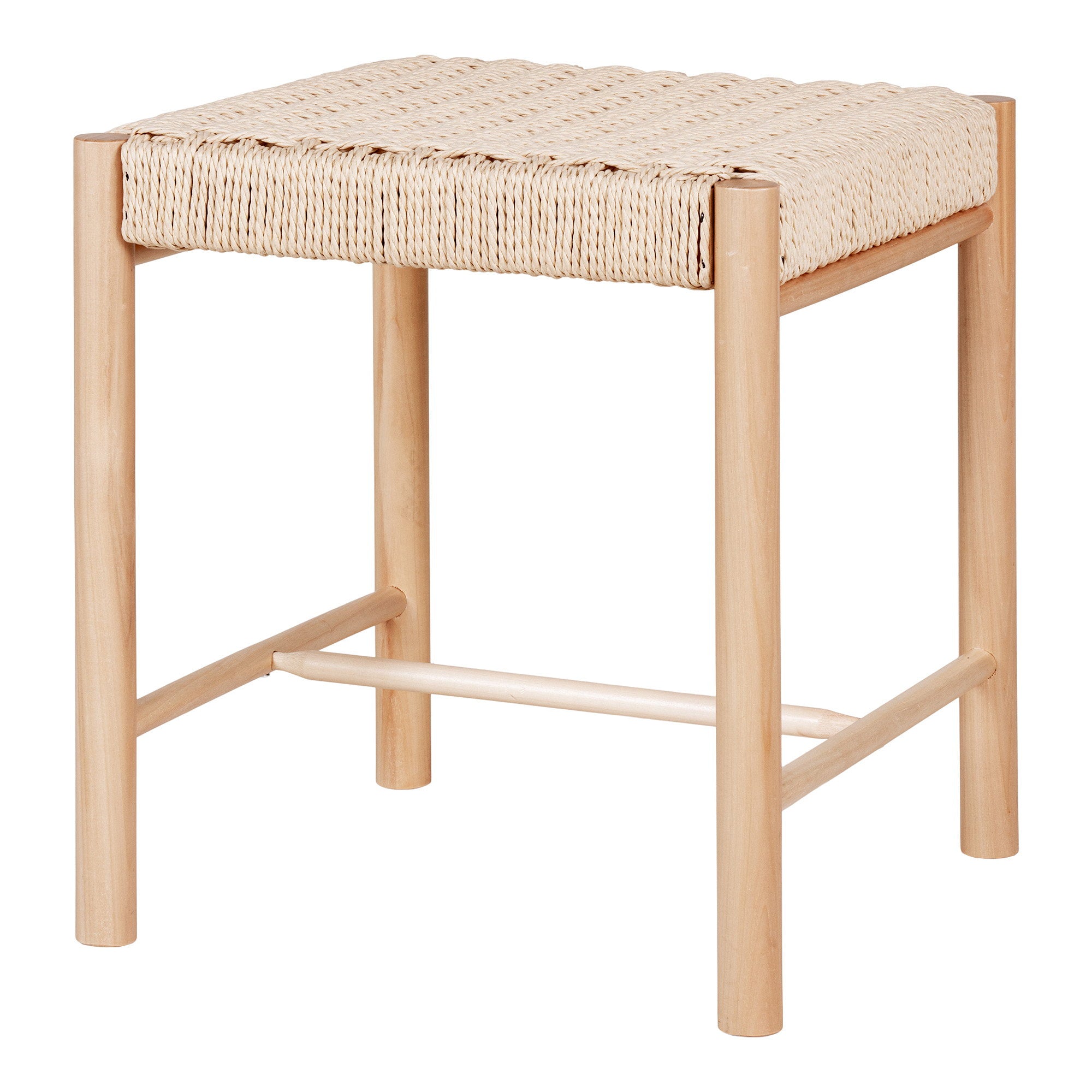 Tabouret Abano bois peuplier corde papier naturel 42x42x46 cm vue côté