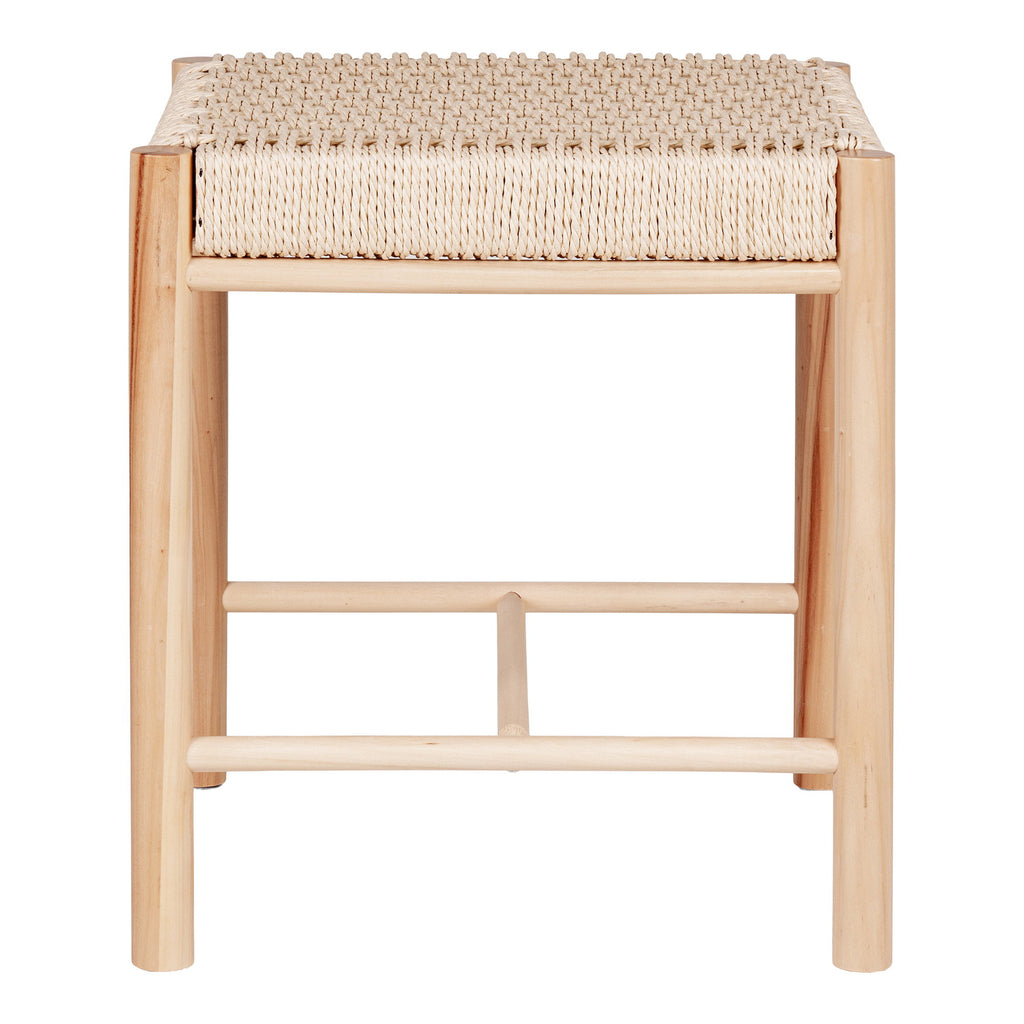 Tabouret Abano corde papier tressée bois peuplier vue de face 42x42 cm