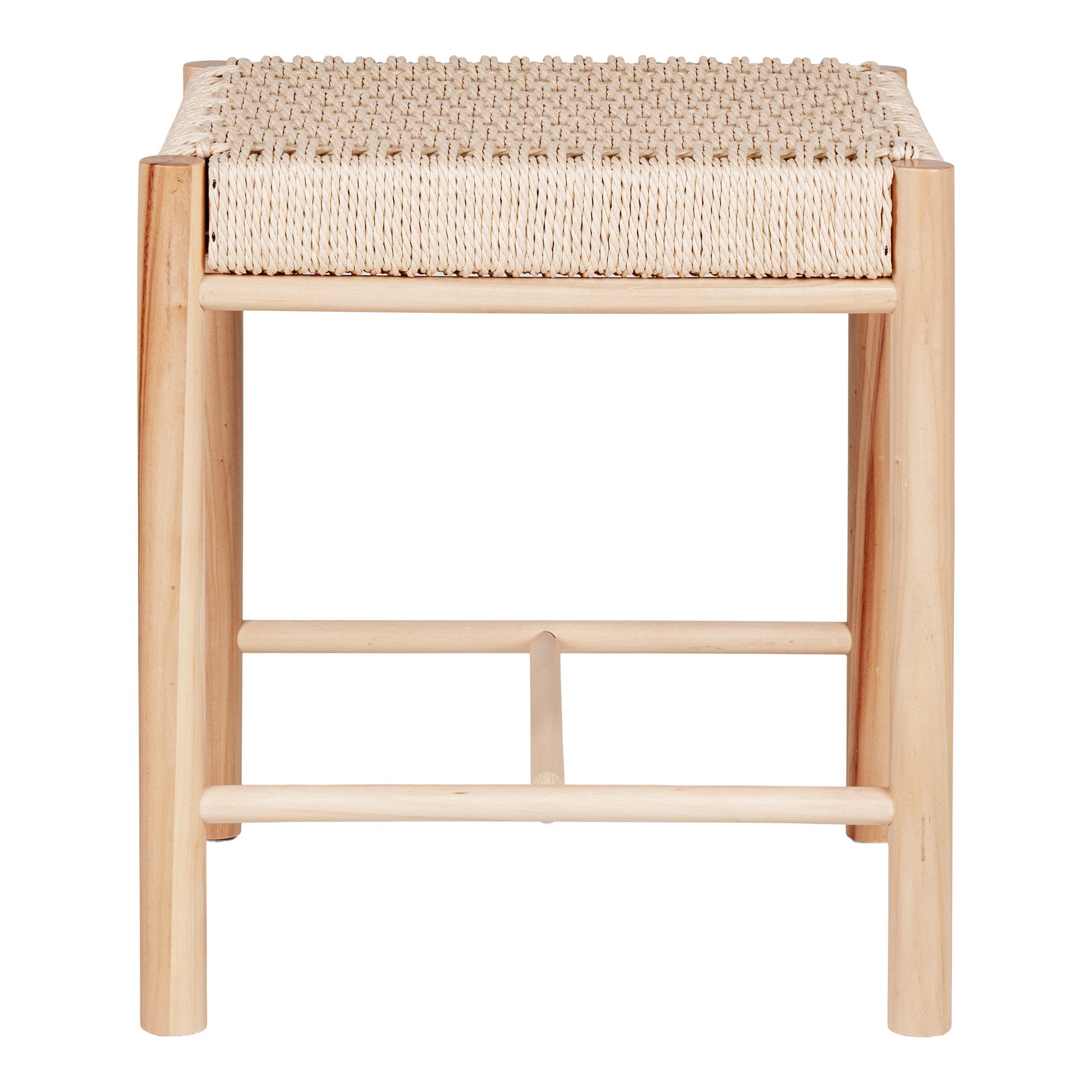 Tabouret Abano corde papier tressée bois peuplier vue de face 42x42 cm