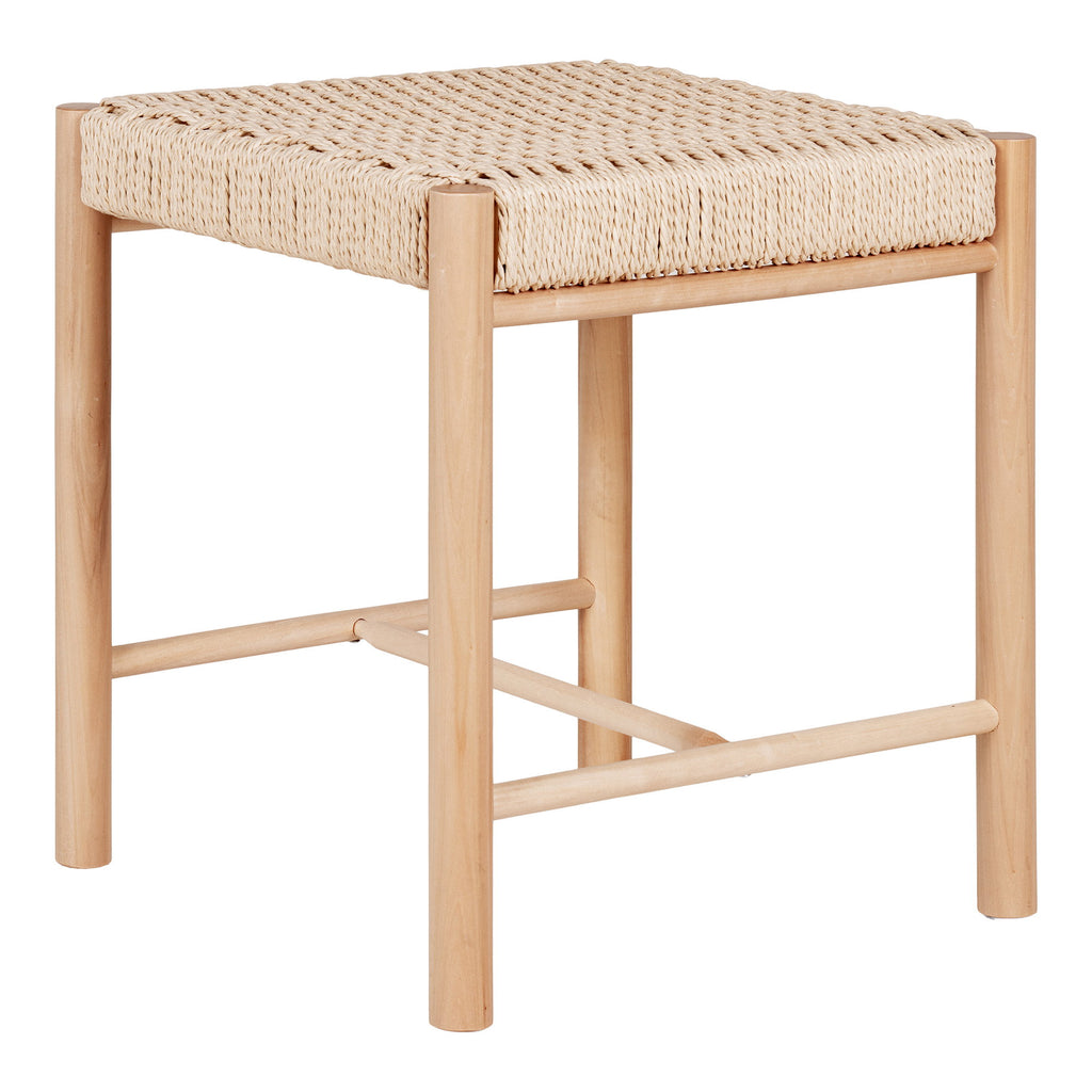 Tabouret Abano bois peuplier corde papier naturel 42x42x46 cm vue trois quarts