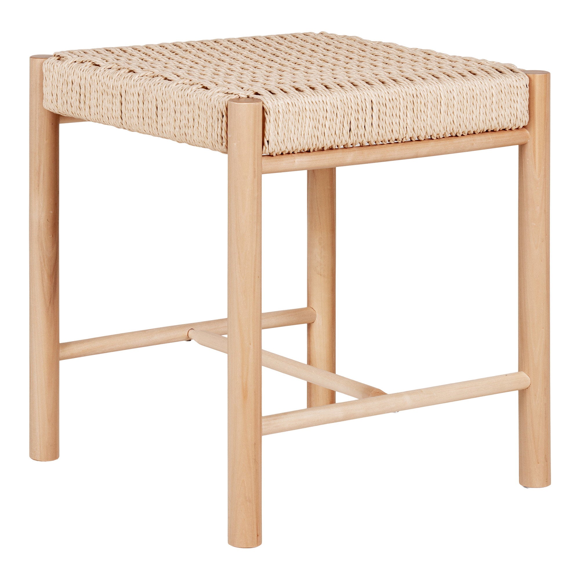 Tabouret Abano bois peuplier corde papier naturel 42x42x46 cm vue trois quarts