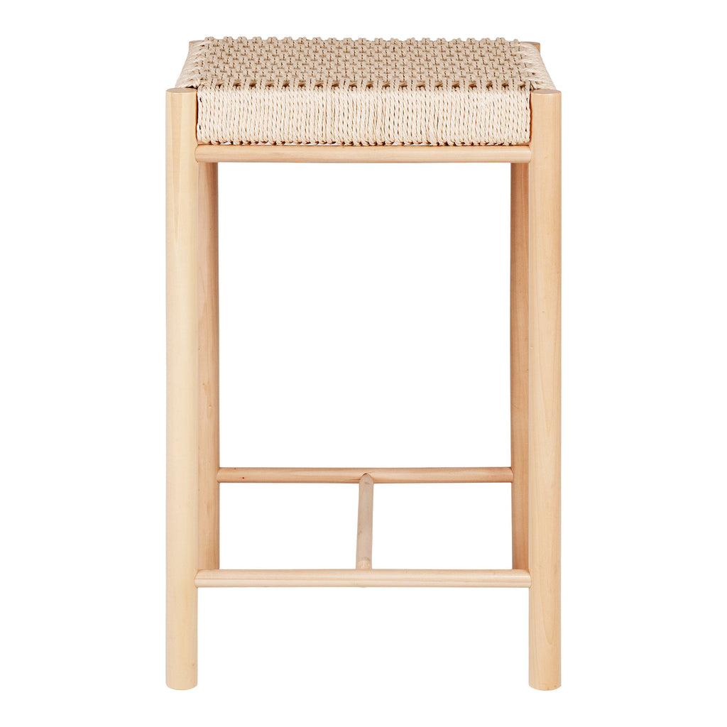 Tabouret Abano corde de papier tressée bois peuplier naturel vue de face montants cylindriques