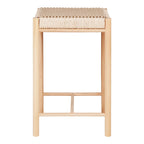 Tabouret Abano corde de papier tressée bois peuplier naturel vue de face montants cylindriques