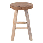 Tabouret Badia en teck massif vu de face avec ses traverses