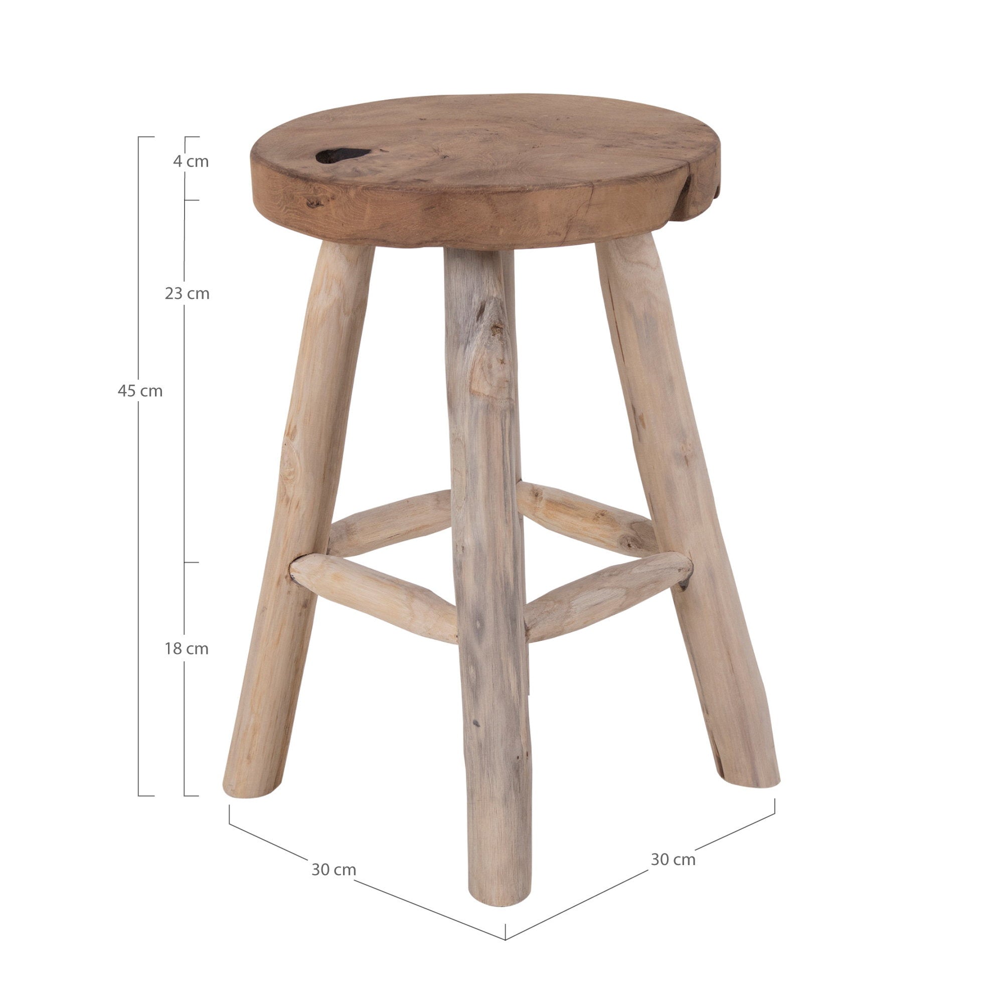 Tabouret Badia teck naturel vue de côté dimensions plateau bord naturel