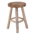 Tabouret Badia teck massif naturel brut 4 pieds ø30x45 cm vue trois quarts