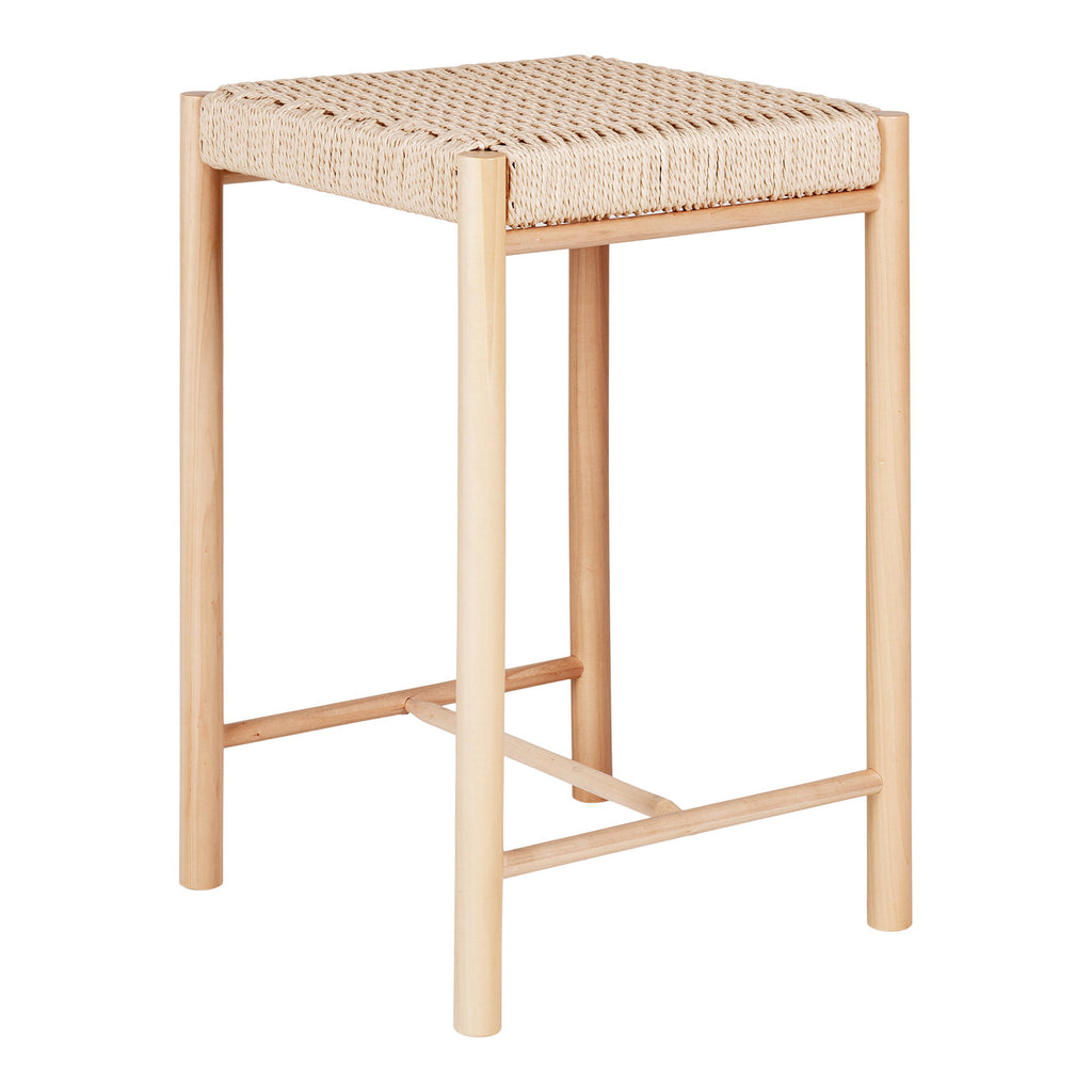Tabouret de bar Abano assise tressée corde de papier naturel structure bois peuplier vue trois quarts
