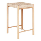 Tabouret de bar Abano assise tressée corde de papier naturel structure bois peuplier vue trois quarts