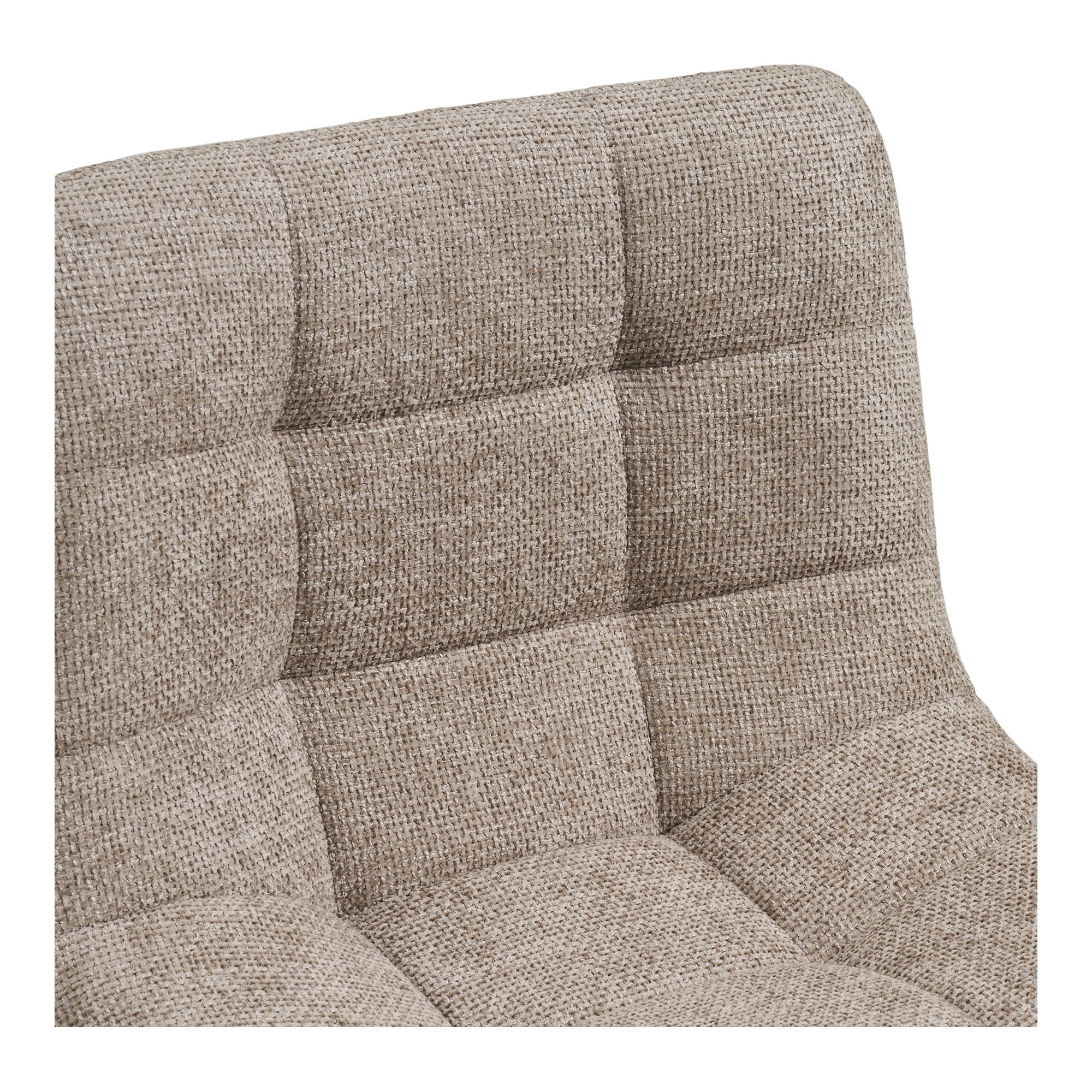 Détail texture tissu polyester bouclé grosse trame grège capitonnage carré tabouret Middelfart